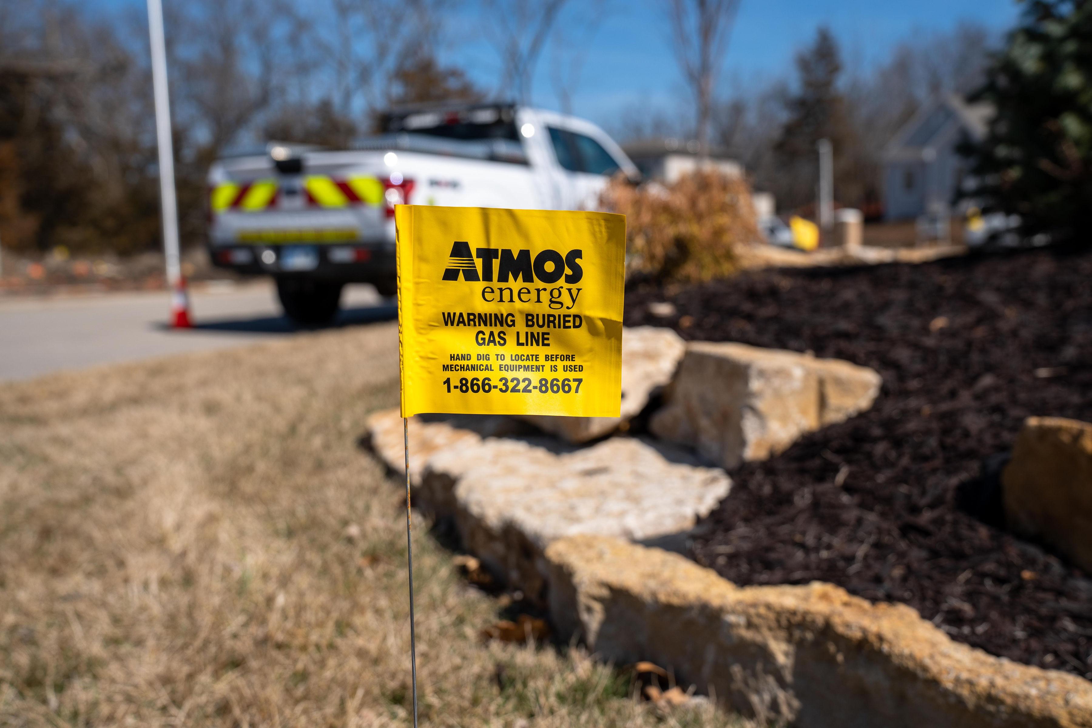 Yellow Atmos Energy Flag for utility locates